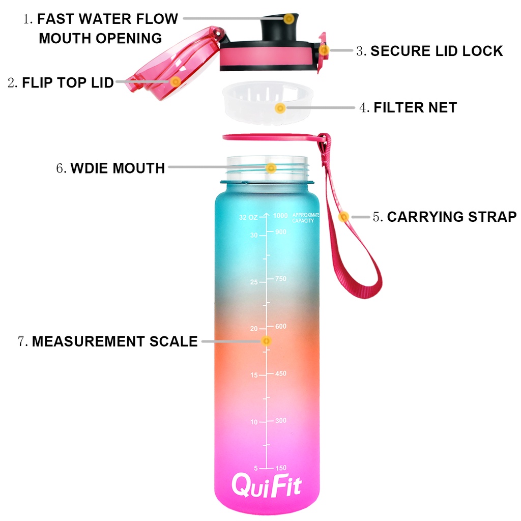 Bình nước thể thao QUIFIT 1L có nắp đậy thiết kế đa năng tiện lợi