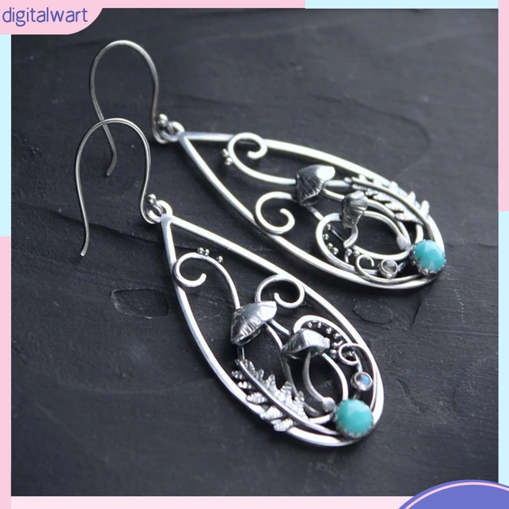 1 Đôi Bông Tai Hình Nấm Đính Đá Ngọc Lam Giả Phong Cách Retro Dành Cho Nữ