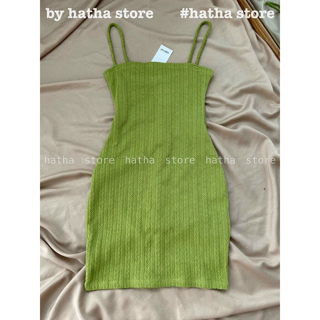 Đầm Body Hai Dây Trơn Len Gân