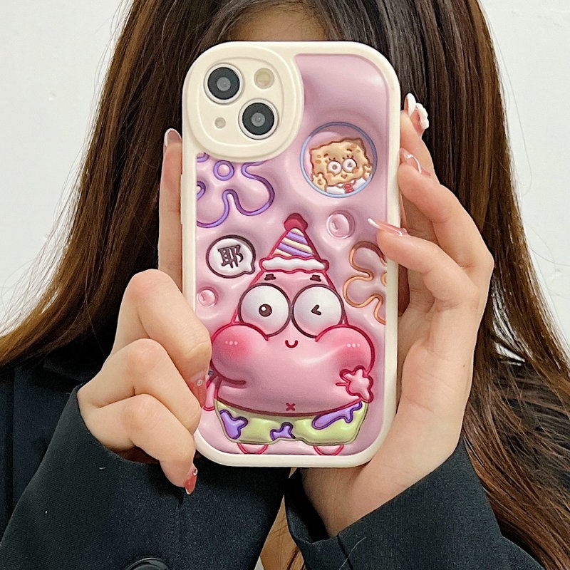 Cartoon Casing For iPhone 14 13 12 Mini 11 Pro Xs max 6 6S 7 8 Plus X XR 11promax 12promax 13promax Visual 3D SpongeBob SquarePants Patrick Star Fine Hole Airbag Shockproof Soft Phone Case XPN 39