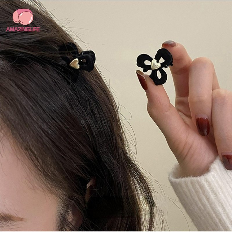 Bộ 2 Kẹp Tóc Nơ Trái Tim Bằng Nhung Mùa Thu Đông / Kẹp Tóc Nhỏ Kết Hợp Dễ Thương Chất Lượng Cao