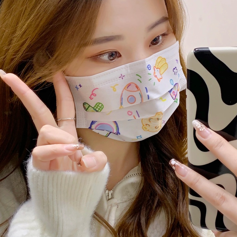Set 10 / 30 / 50 Khẩu Trang 3 Lớp Họa Tiết Phi Hành Gia Dễ Thương Dành Cho Nam Và Nữ