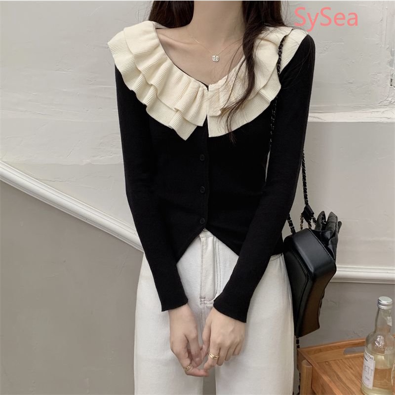 Áo Kiểu Cổ Chữ V Phối Bèo Thời Trang Mùa Xuân Cho Nữ