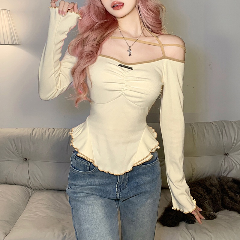 IELGY Áo Thun Tay Dài Hở Lưng Dáng Ôm Thời Trang Mùa Xuân Dành Cho Bạn Nữ