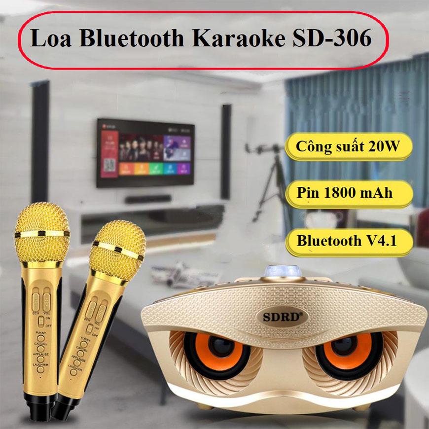 Loa karaoke bluetooth SD306 Loa Mắt Cú Tặng Kèm 2 Micro Không Dây