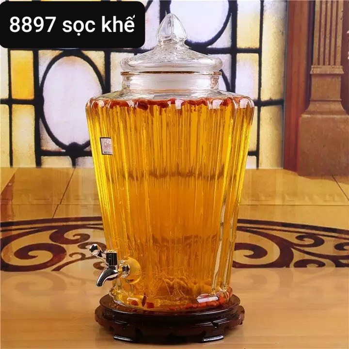 Bình thuỷ tinh sọc khế cao cấp 8897- Dung tích 9 lít có vòi