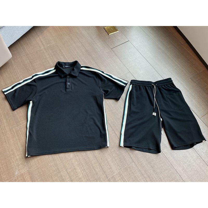 Bộ Polo Nam Nữ AMBITION Cổ Bẻ Áo Quần Phối Viền 2 Sọc Vai Sành Điệu, 2 Màu Siêu Hot Cotton Ngoại Dày Dặn Cá Tính