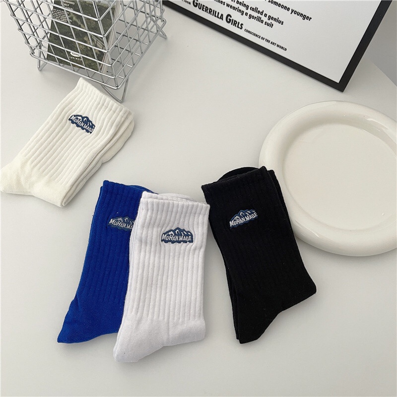 Vớ cotton Thoáng Khí Thấm Hút Mồ Hôi Thêu Họa Tiết Đơn Giản Phong Cách Nhật Bản Thời Trang Cho Nam