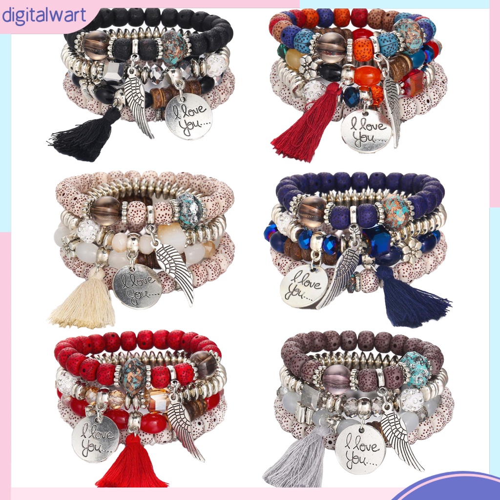 Set 4 Vòng Tay Chuỗi Hạt Nhiều Lớp Phong Cách Bohemian Hiện Đại Cho Nữ