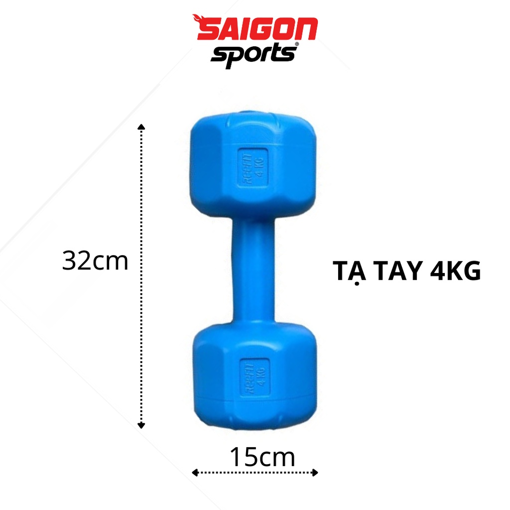 Tạ tay nhựa 4kg vỏ nhựa cao cấp đã nhồi ruột, có lõi thép chống gẫy. Quả tạ tay tập gym loại 1 - SAIGON SPORT