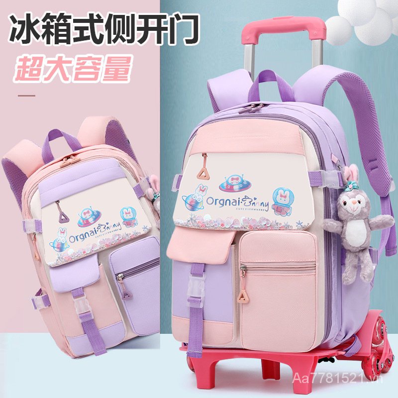 Ba Lô Đi Học Dạng Kéo Sức Chứa Lớn Có Bánh Xe Kéo Dành Cho Bé Gái Tiểu Học