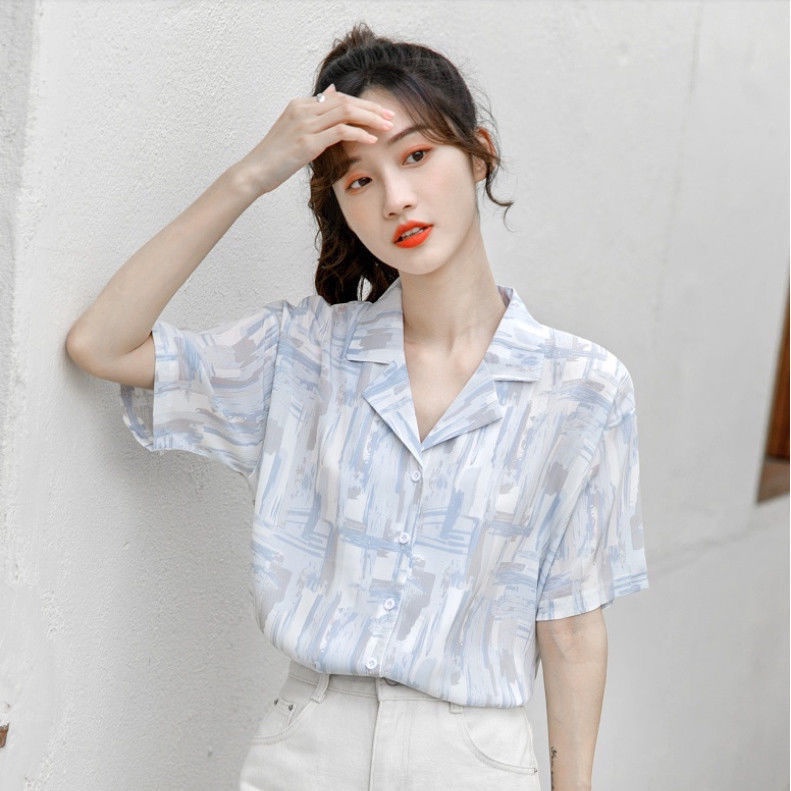 NRVP Áo Sơ Mi Nữ Ngắn Tay Phong Cách Hàn Quốc
