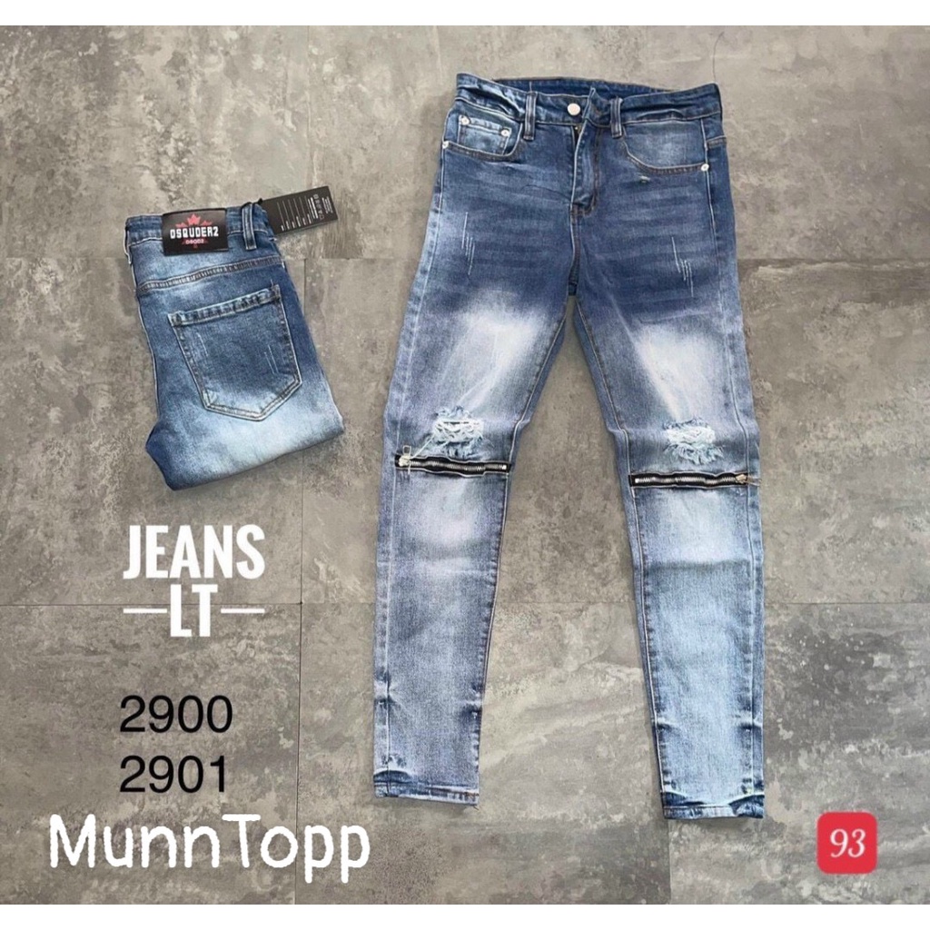 Quần jean nam xanh loang khóa kéo gối mẫu hot trend cực đẹp size 28-32