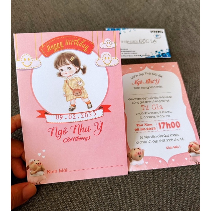 Thiệp Thôi nôi, Sinh nhật, Đầy tháng bé gái hồng