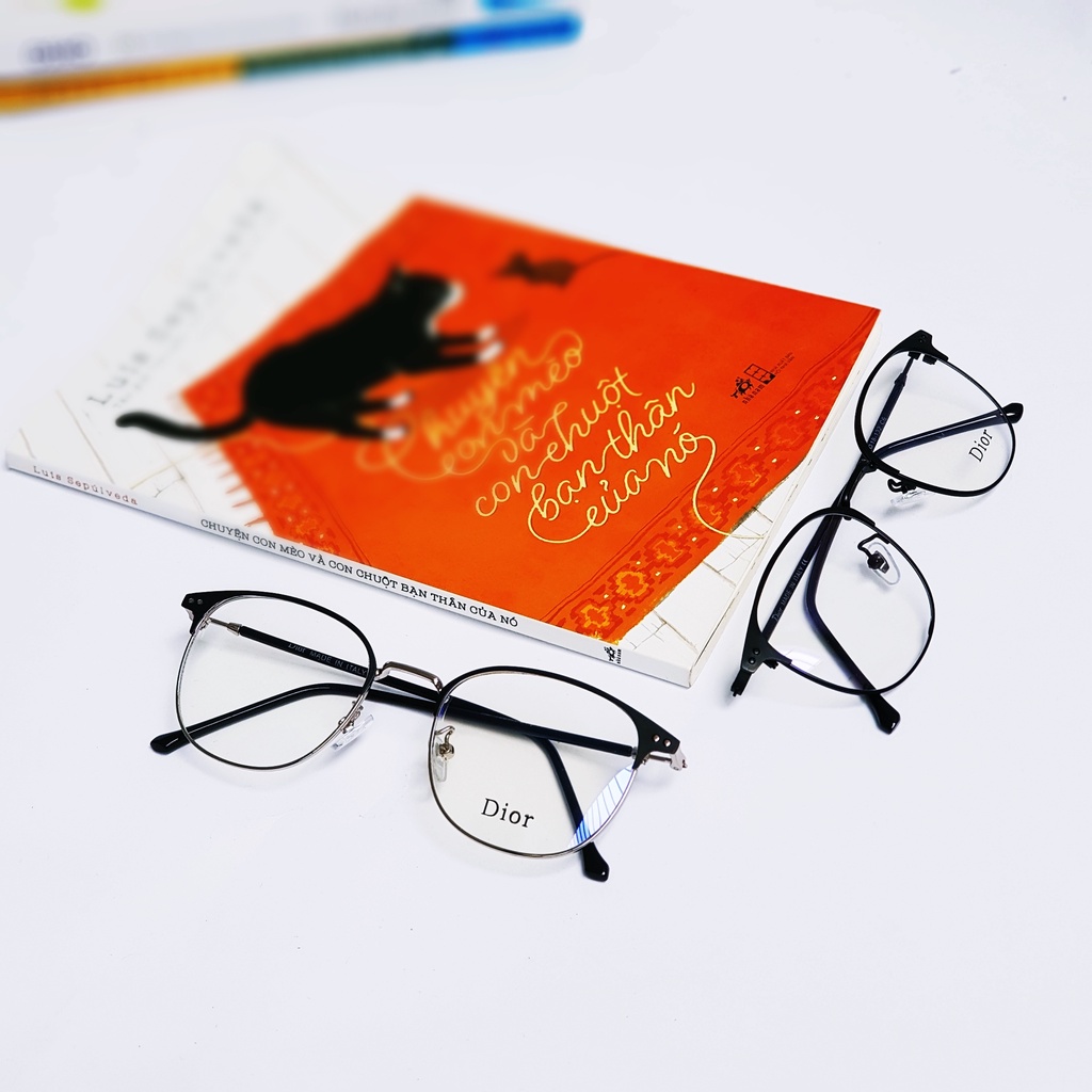 (Tặng hộp và khăn) Kính cận nam nữ SGlasses mắt tròn gọng mảnh kép mí giả cận, titan mảnh nhẹ đeo dễ chịu