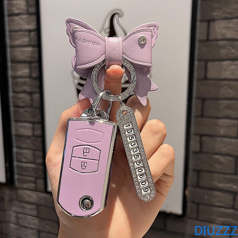 Dây Đeo Bằng Da Không Cần Khoan Lỗ Vỏ Bảo Vệ Chìa Khóa Xe Hơi Mazda 2 3 6 Atenza Axela Demio CX-5 CX5 CX-3 CX7 CX-9 2015 2016 2017 2018 2019