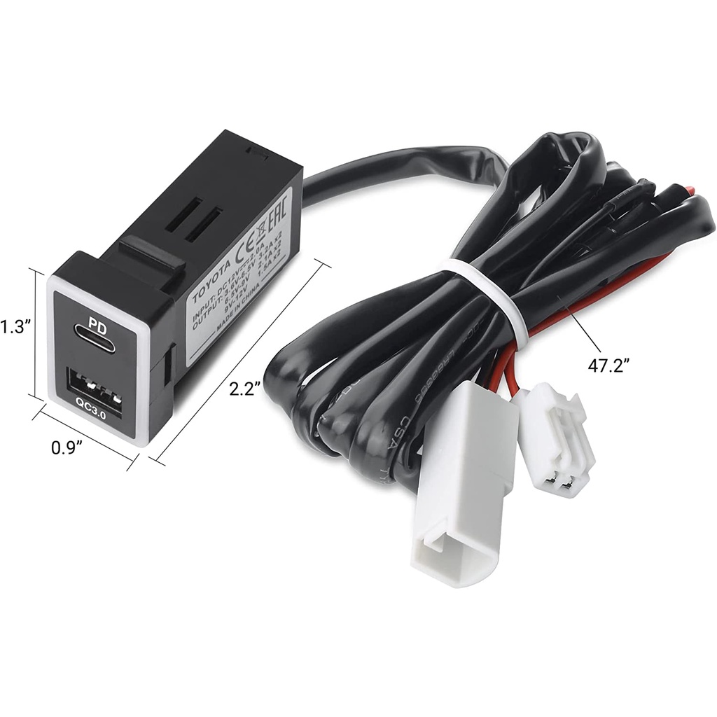 Tẩu Sạc Hai Cổng USB Type C QC3.0 & PD 33Mmx23Mm Cho Xe Hơi Toyota 12V / 24V | BigBuy360 - bigbuy360.vn