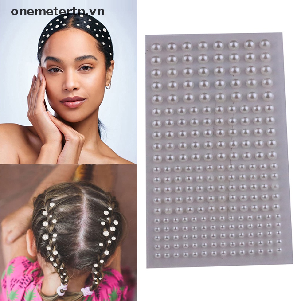 Onemetertn Set 220 Hạt Ngọc Trai Tự Dính 3mm / 4mm / 5mm / 6mm Dùng Trang Điểm Mặt / Tóc / Tóc DIY