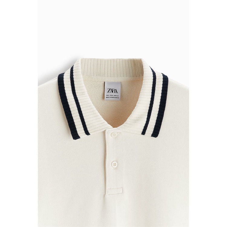 Áo polo nam dài tay Zara authentic COLOUR BLOCK WITH RIBBED TRIMS size S