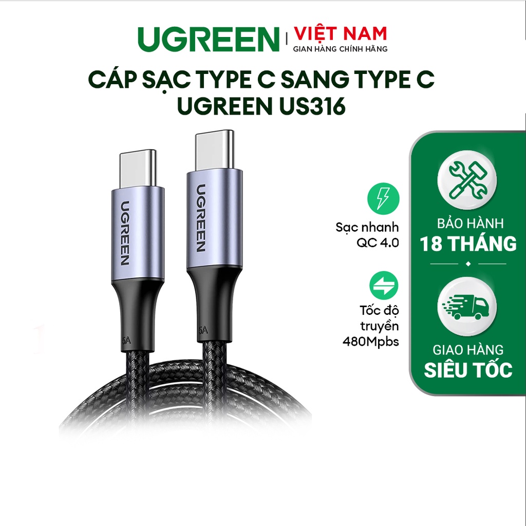 Cáp sạc Type C sang Type C Ugreen US316 US334 PD100W | Sạc nhanh QC 4.0 | Tốc độ truyền 480Mbps | Bảo Hành 1 đổi 1 18 |