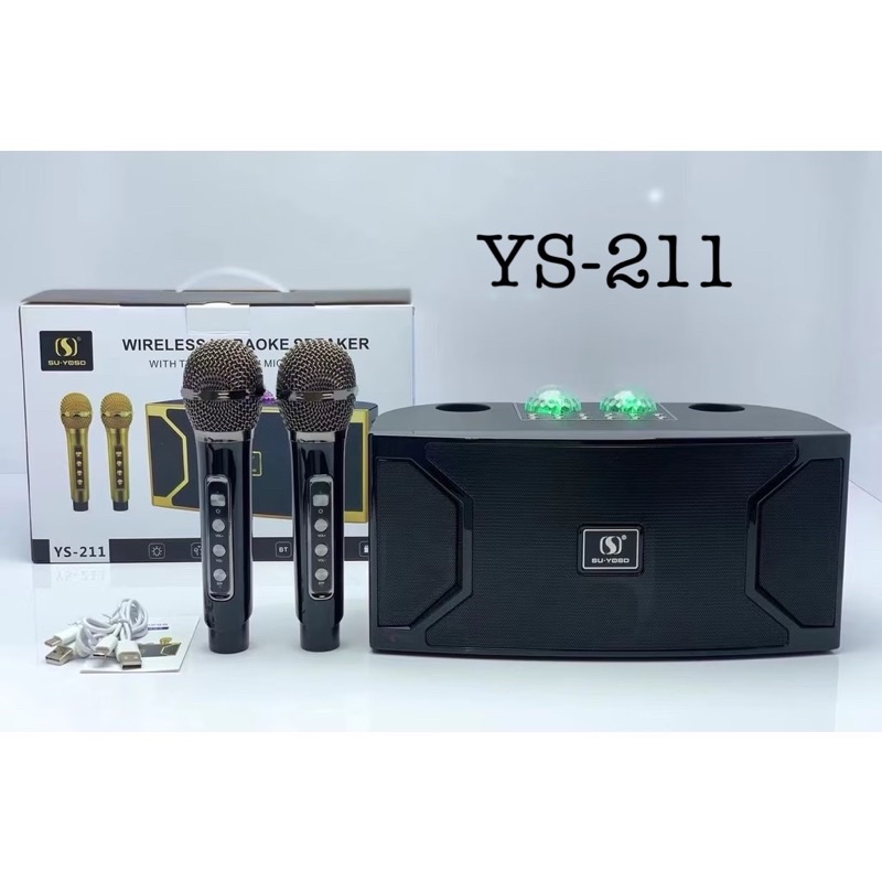 Loa Bluetooth YS-211 hiệu ứng đèn chớp kèm 2 micro karaoke không dây công suất 30 W