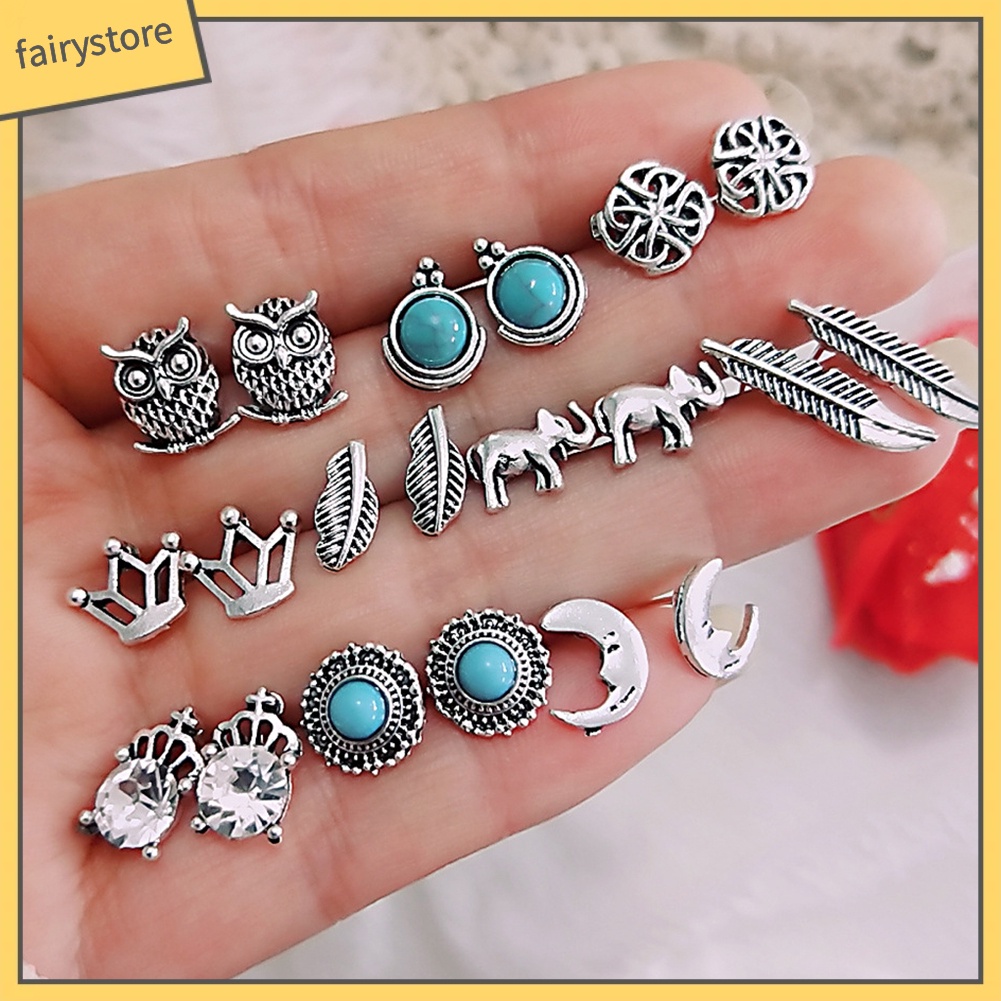 Set 10 Cặp Bông Tai Nữ Đính Đá Thời Trang