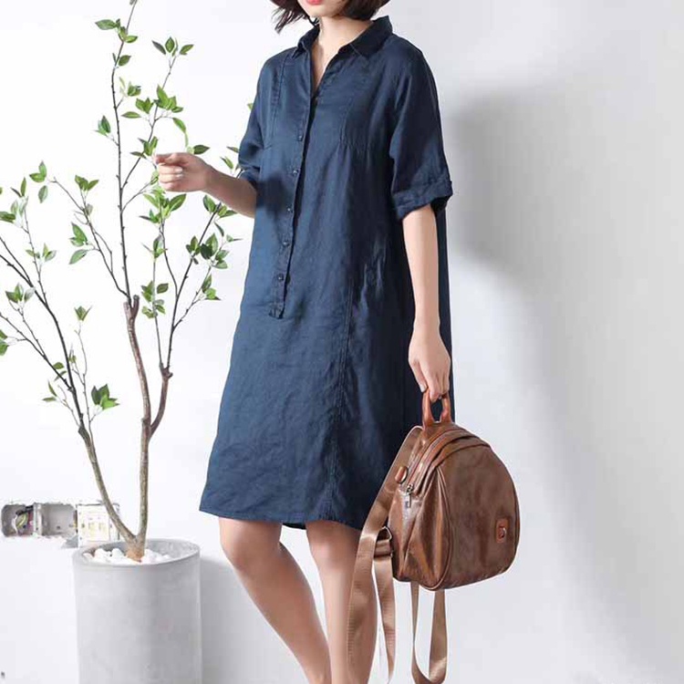 Váy suông giấu bụng Linen Premium cổ đức túi bổ cơi có 3 màu lựa chọn