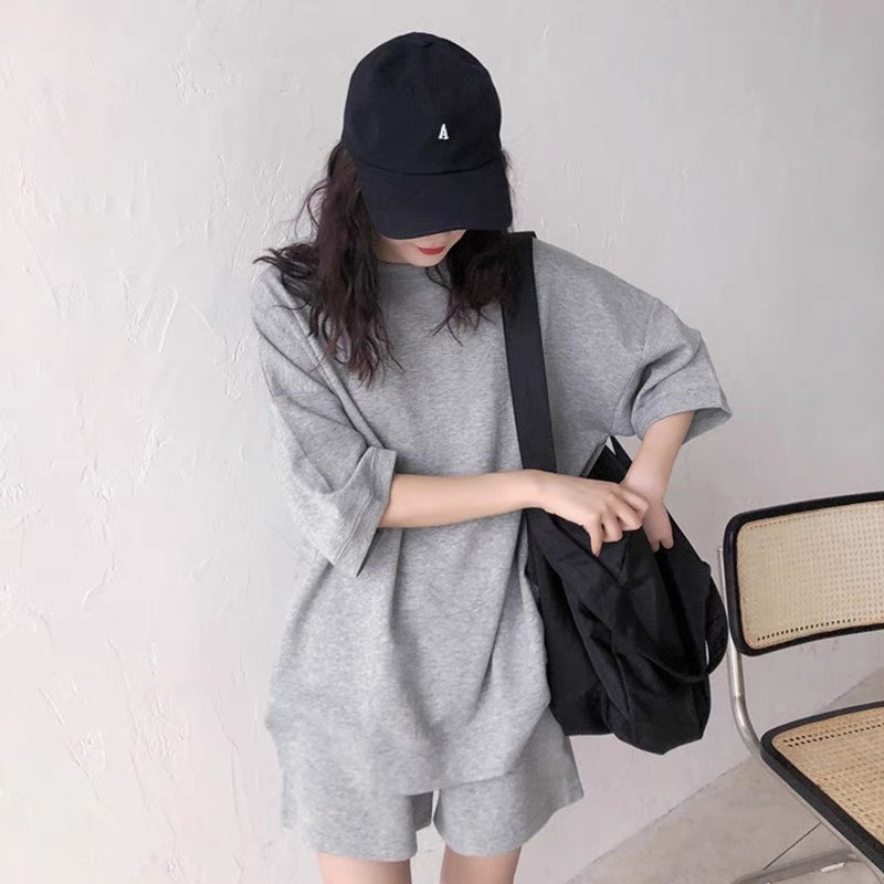 Bộ Quần Áo Thun Trơn Cộc Tay Dáng Rộng 3 Màu QM|SU