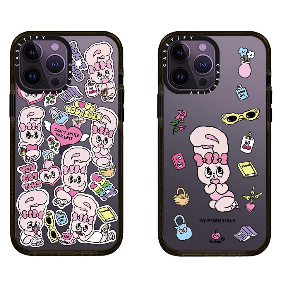 Casetify Ốp Điện Thoại Nhựa Acrylic Cứng In Hình Thỏ Hồng Đáng Yêu Cho iPhone 15 14 13 12 11 Pro Max Plus