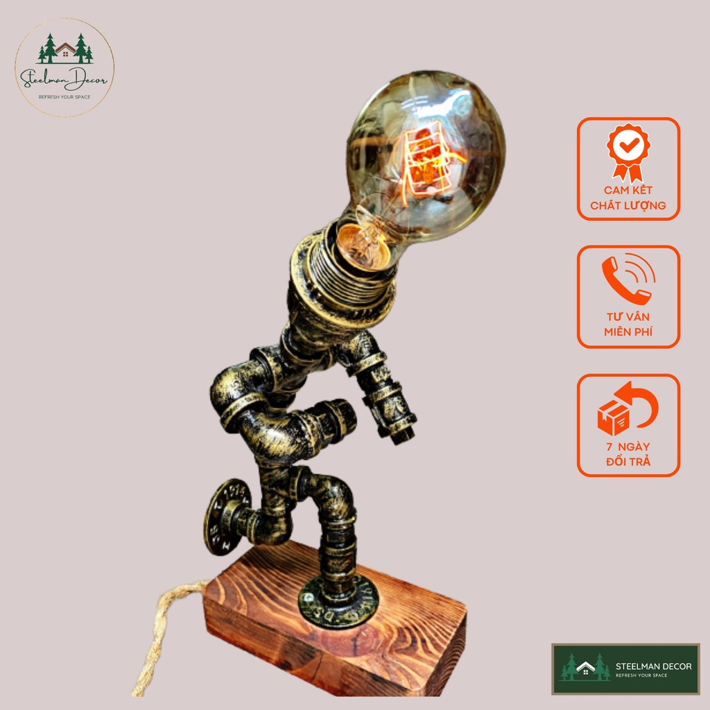 Đèn Decor - Đèn Ống Nước Trang Trí Bóng Sợi Đốt Edison Phong Cách Cổ Điển, Retro, Vintage STEEL28