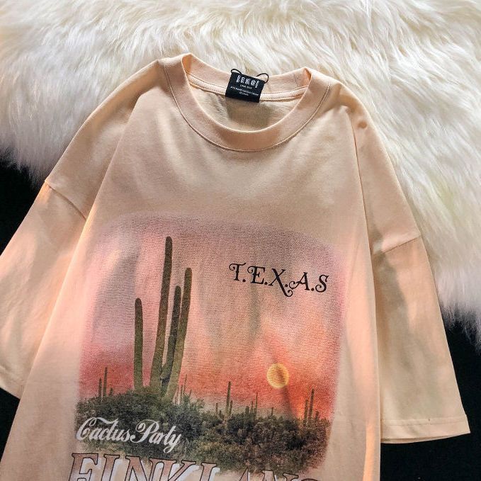 Áo Thun Tay Ngắn Dáng Rộng Chất Liệu 100% Cotton Phong Cách Retro Cho Cặp Đôi