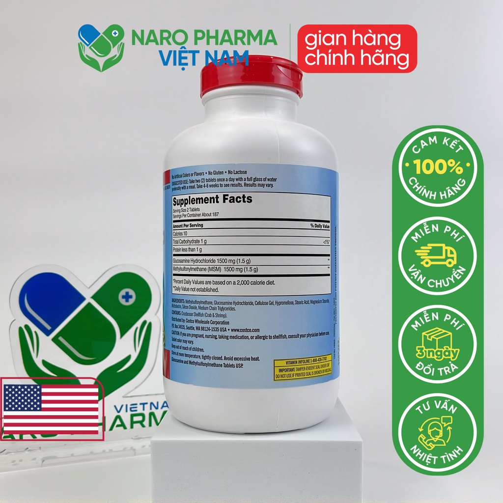 Viên Uống Bảo Vệ Sức Khỏe Glucosamine HCL 1500mg Kirkland with MSM 1500mg