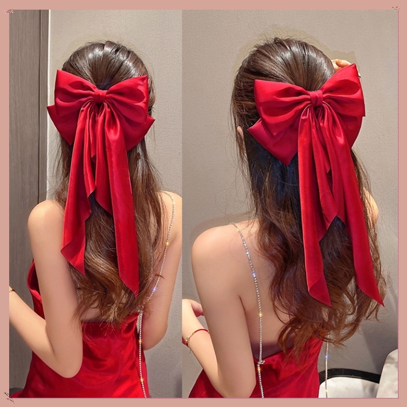 Kẹp Tóc Hình Nơ Lớn Bằng Ruy Băng Dài Thanh Lịch Cho Nữ