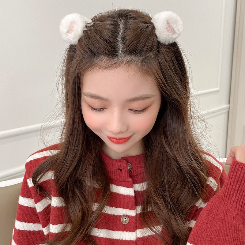 Kẹp Tóc Hình Tai Ếch / Mèo Bằng Lông Nhung Dễ Thương Xinh Xắn