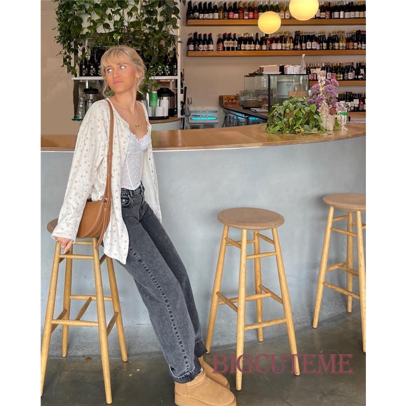 Áo Cardigan Dệt Kim Y2K Tay Dài Có Nút In Hoa Dễ Thương Cho Nữ