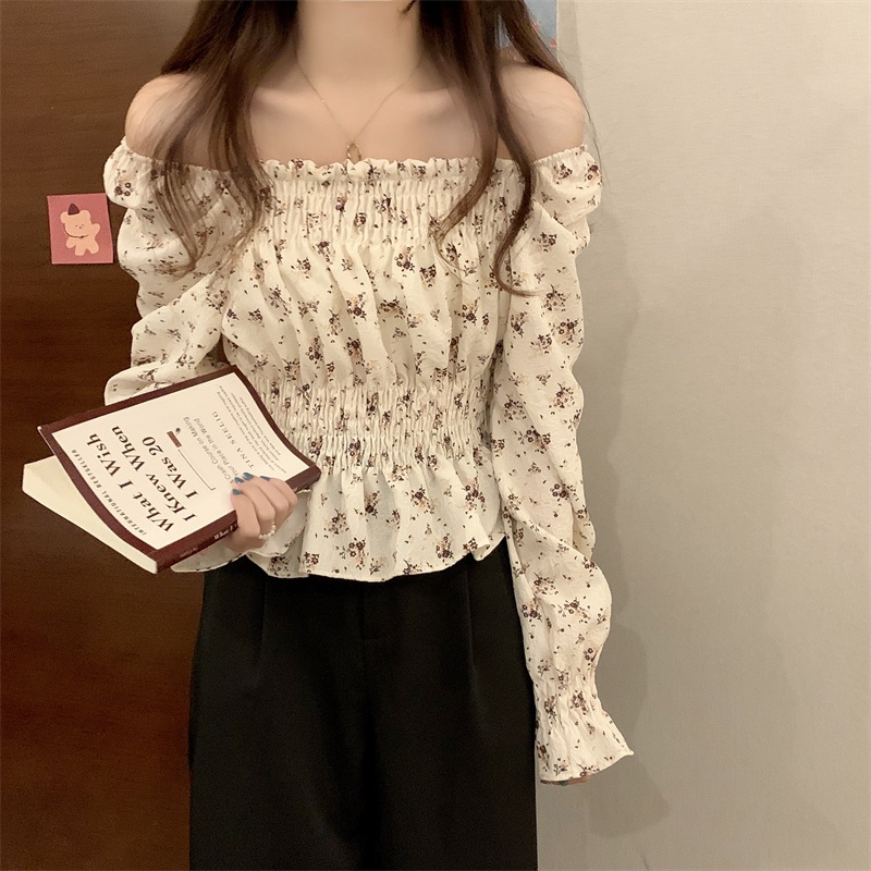 Áo hoa SUXI trễ vai tay dài thời trang dành cho nữ