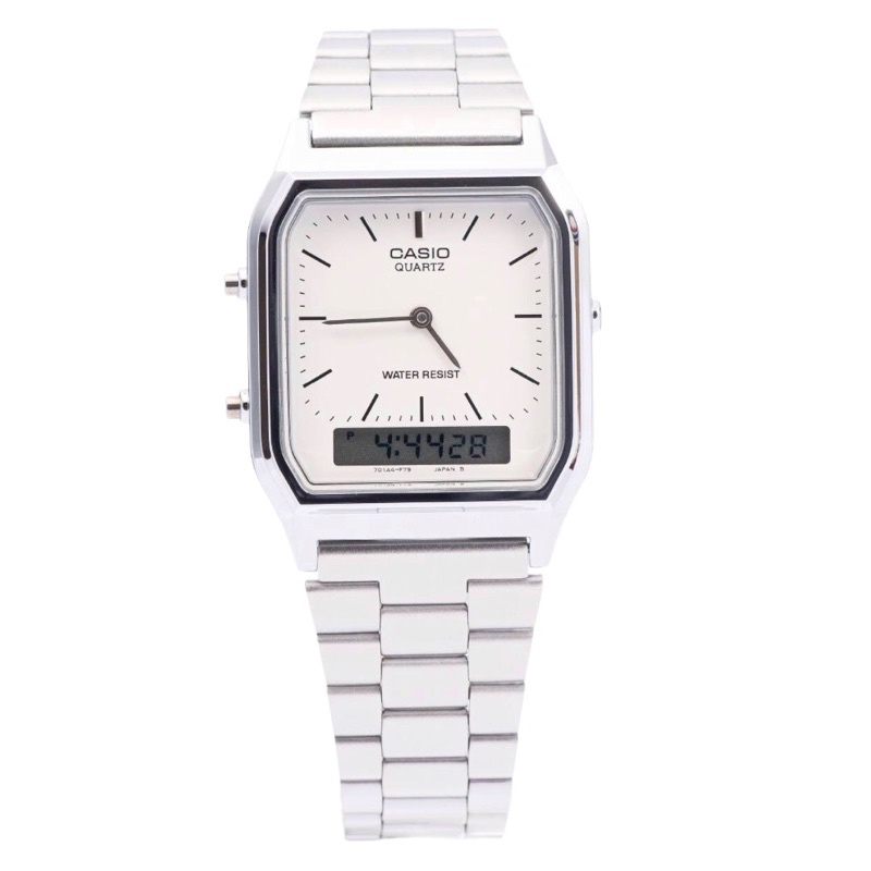 ĐỒNG HỒ NAM CASIO AQ-230A-7DHDF 🔥 Cam Kết Hàng Chính Hãng 🔥 Mặt vuông dây inox sáng bóng Giá 🌟sɪêᴜ ᴄʜấᴛ 🌟
