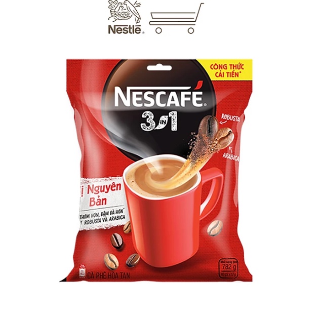 [ĐỎ 46] Cà phê hòa tan Nescafé 3in1 vị nguyên bản - công thức cải tiến (Bịch 46 gói)