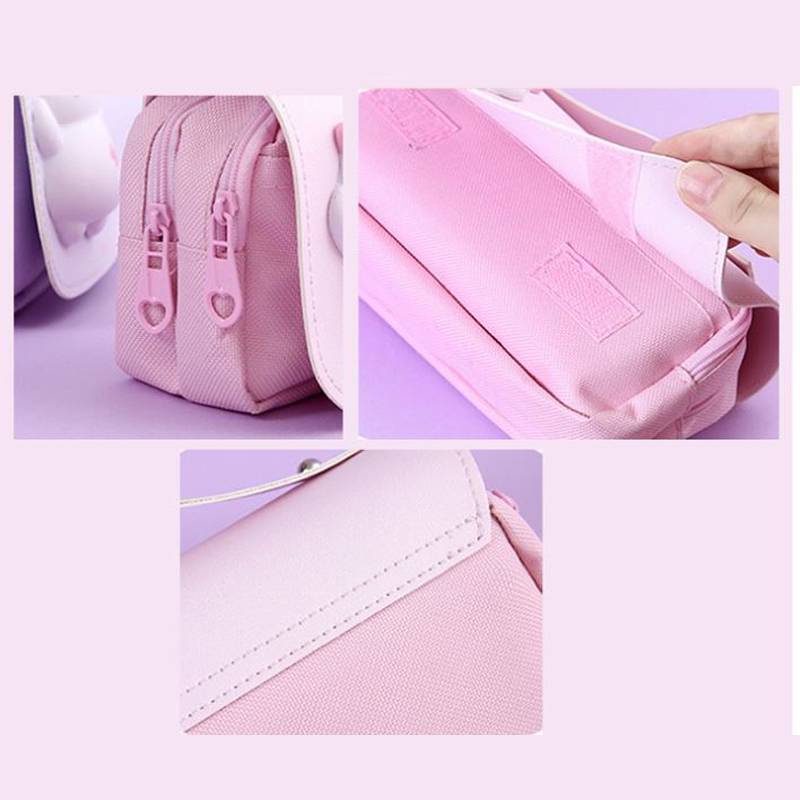 Túi Đựng Bút Bằng Da PU Hai Ngăn Sức Chứa Lớn Họa Tiết Hoạt Hình Sanrio Kuromi Cinnamon YB2 BY2