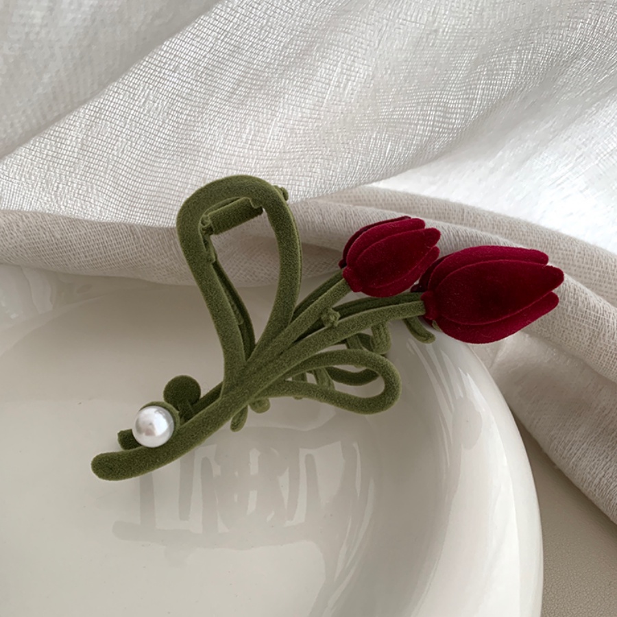 Kẹp Tóc Hoa Tulip Đính Ngọc Trai Giả Phong Cách Hàn Quốc
