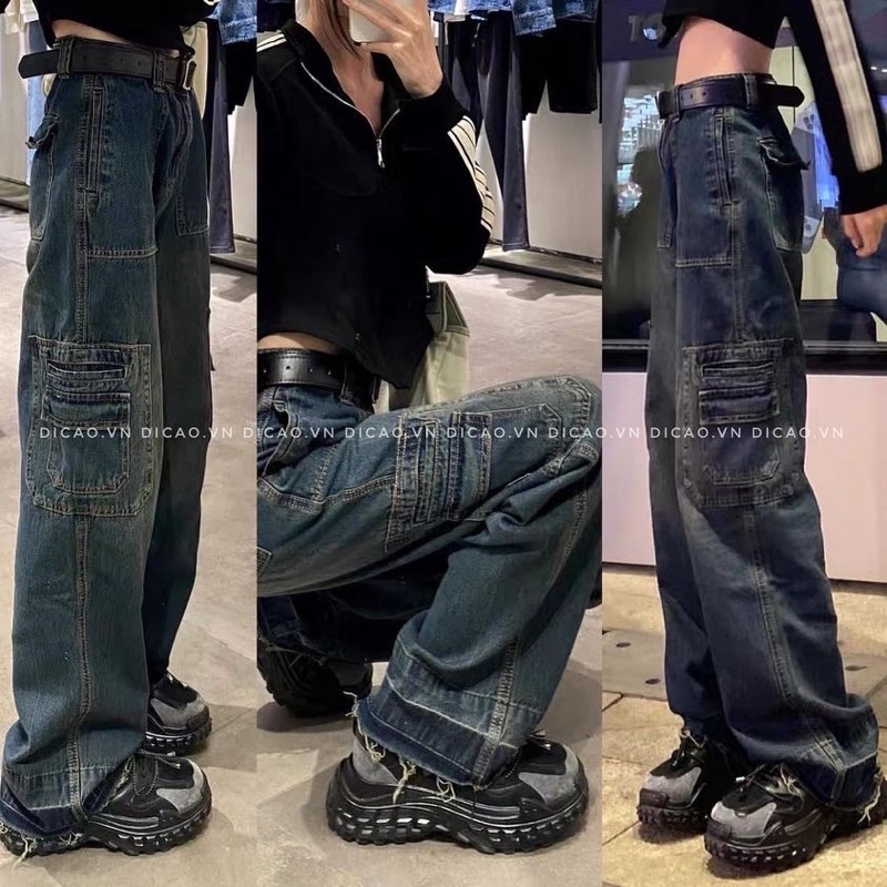 QUẦN JEAN TÚI HỘP LOANG MÀU HỒNG TRẮNG CÁ TÍNH