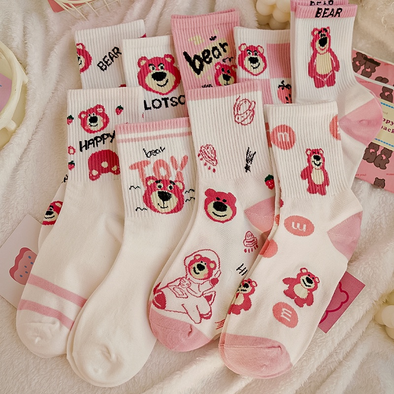 Tất vớ cao cổ nữ gấu dâu Lotso Bear bèo nhún 3B phong cách Hàn Quốc nhiều mẫu chất cotton mềm mịn