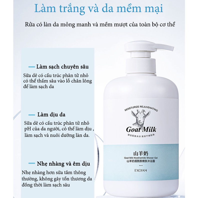 Sữa Tắm làm trắng da 800ml,Chiết xuất từ ​​sữa dê phù hợp với nhiều loại da, dịu nhẹ và thông thoáng giúp  luôn ẩm mượt.