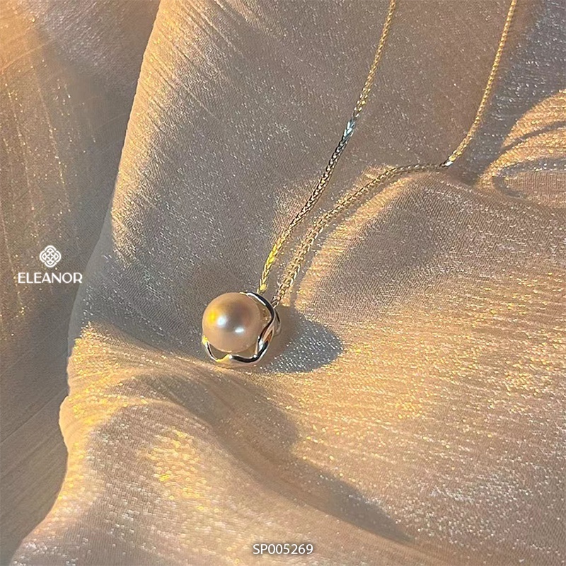 Dây chuyền nữ bạc 925 Eleanor Accessories mặt tròn đính ngọc trai nhân tạo phụ kiện trang sức 5269