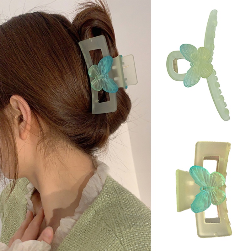 Kẹp Tóc Cá Mập Hình Vuông / Bướm Màu Xanh Lá Cây Tươi Mới Siêu Nữ Tính Mùa Xuân