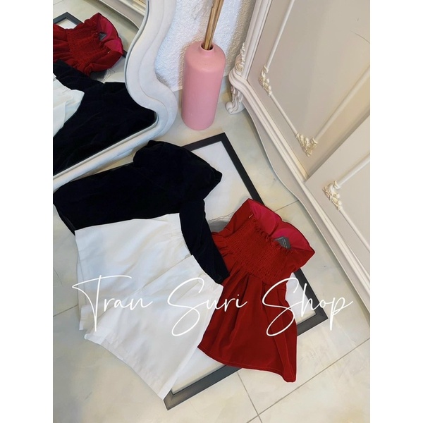 Set Áo áo Quây Nhung Dáng Xoè Phối Quần Tacta Siêu Tôn Dáng Mã CH6