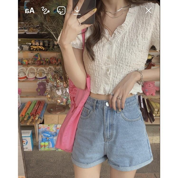 Áo kiểu nữ croptop xốp nhăn viền bèo cổ tim MS693