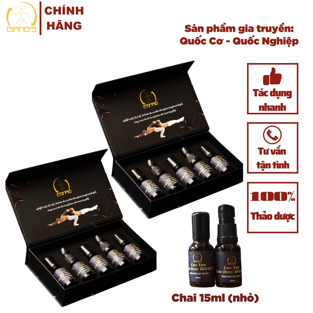 Cao xoa bóp xương khớp GIANG'S - Set quà tặng xoa bóp toàn thân và cổ vai gáy, 2 Hộp quà sang trọng combo 5 chai 15ml