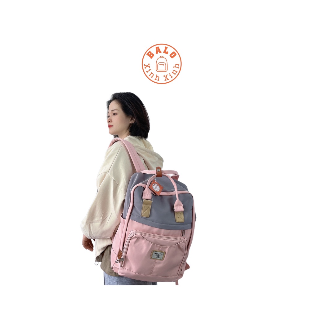 Balo học sinh vải dù, đi học, đi chơi, thiết kế form vuông, chống nước, size 30x40 đựng vừa A4, lap 15.6 inch, mã Wame