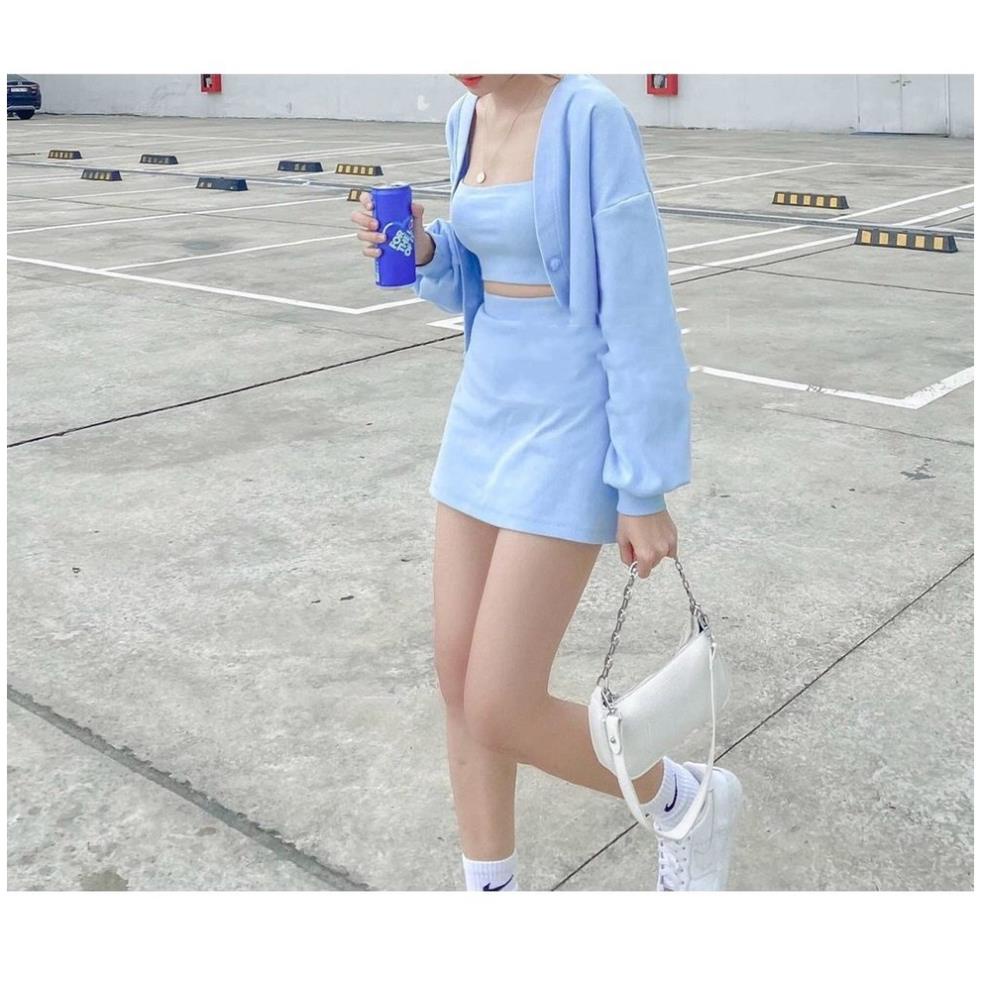 set 3 món váy xanh, set bộ nữ đẹp chân váy xinh